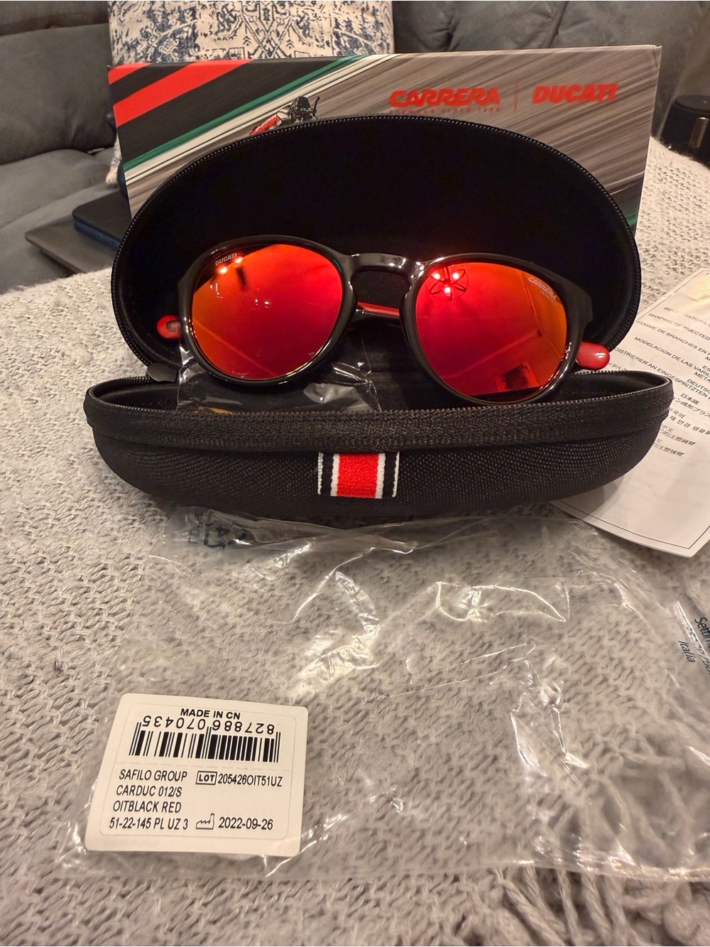Carrera Men's Black Frames with Red Mirrored Lenses